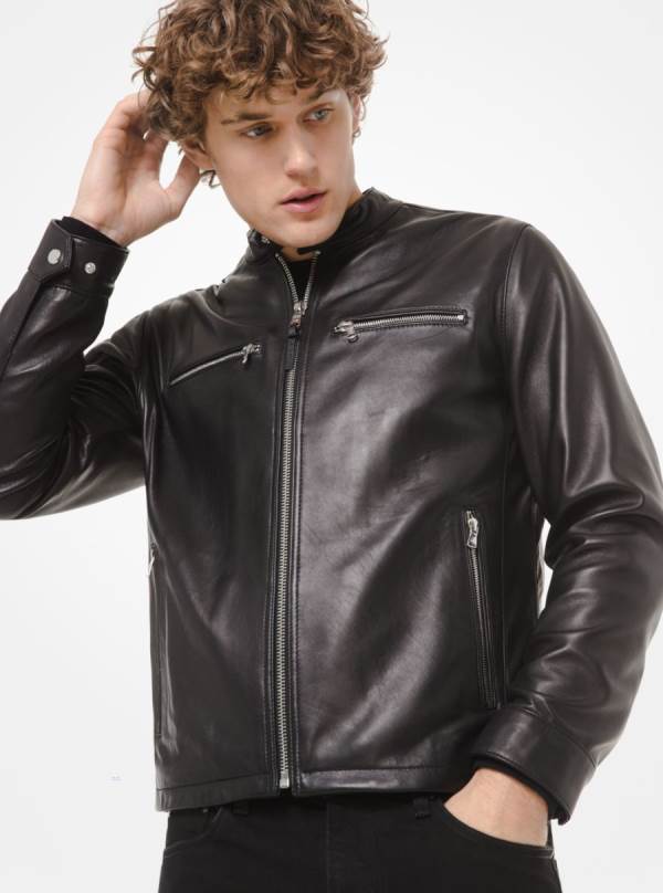 Panske Bundy Michael Kors Leather Moto Čierne - Oblecenie Michael Kors Outlet | GUWRP-4026